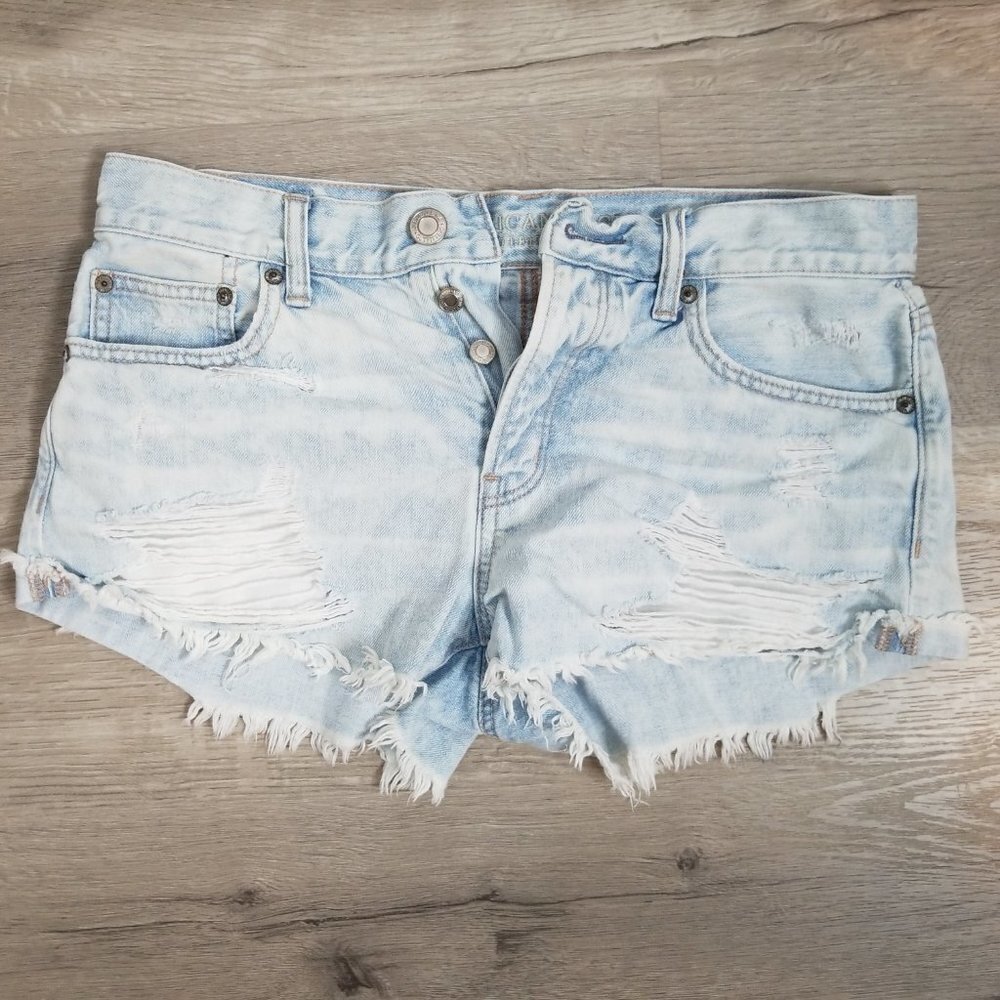 American Eagle Button Fly Destroyed Rips Shorts 6
